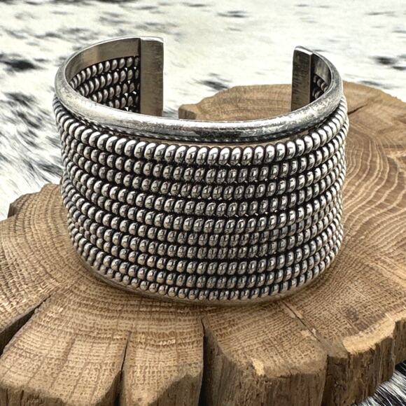 1980s TAHE Native American Navajo Sterling 10-Row Twist Wire Cuff Bracelet - Picture 2 of 4